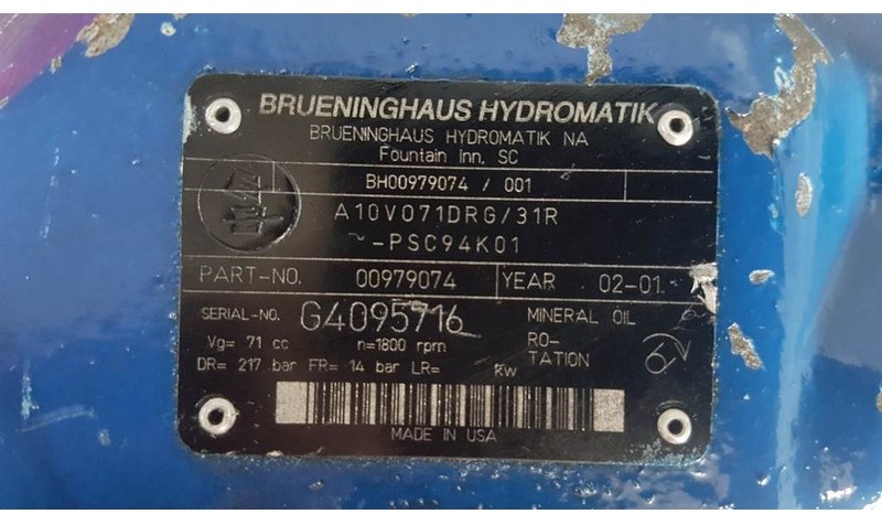 유압 Brueninghaus Hydromatik A10VO71DRG/31R - Load sensing pump : 사진 5