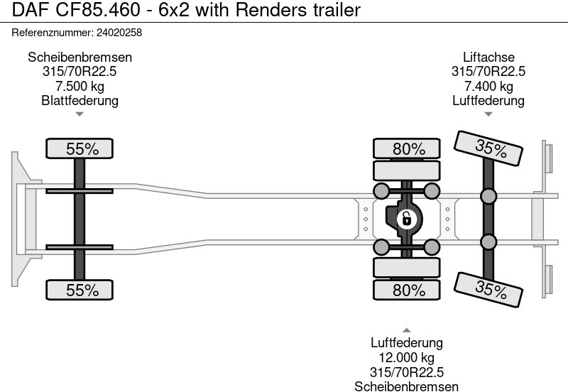 드롭사이드/ 플랫베드 트럭 DAF CF85.460 - 6x2 with Renders trailer : 사진 16