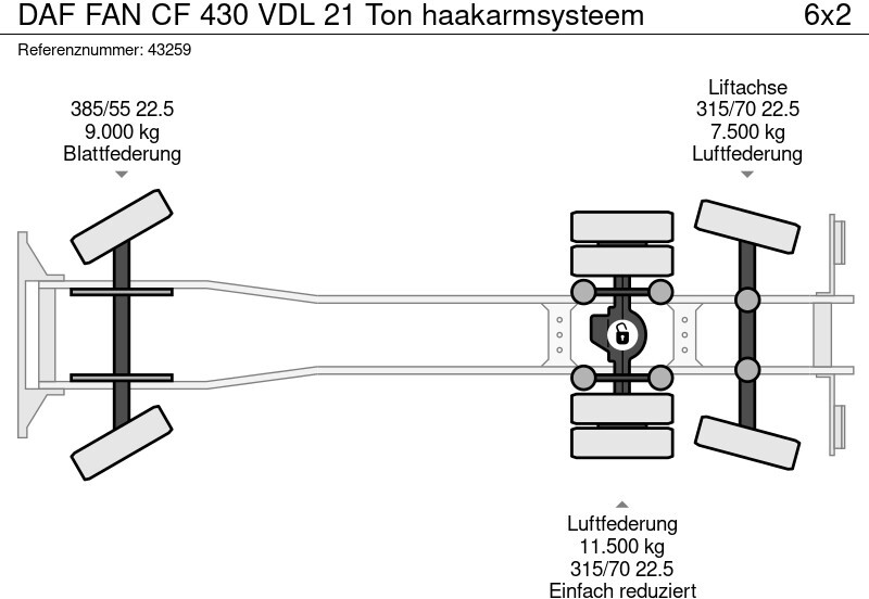 후크 리프트 트럭 DAF FAN CF 430 VDL 21 Ton haakarmsysteem : 사진 20