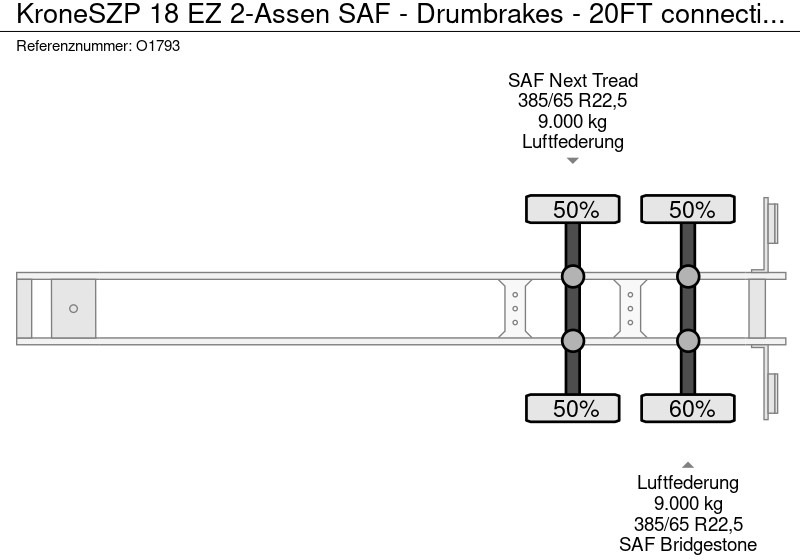 컨테이너 운반 장치/ 스와프 보디 세미 트레일러 Krone SZP 18 EZ 2-Assen SAF - Drumbrakes - 20FT connection - Ferry Eyes - 3280kg (O1793) : 사진 20