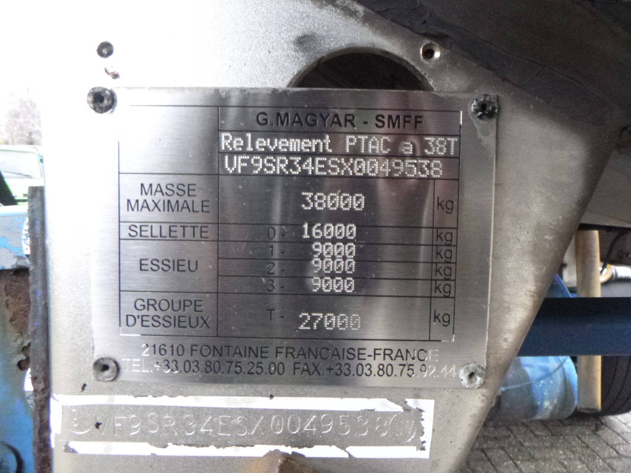 유조 세미 트레일러 운반 물 화학품 Magyar Sulphur tank inox LGBV 16 m3 / 1 comp ADR 30-05-2024 : 사진 13