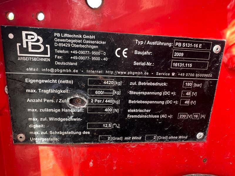 시저 리프트 PB Lifttechnik S131-16E elektro 13m 600kg (1668) : 사진 11