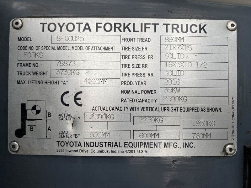 LPG 지게차 Toyota 8FGCU25 2.5 ton Duplex Sideshift LPG Heftruck : 사진 10