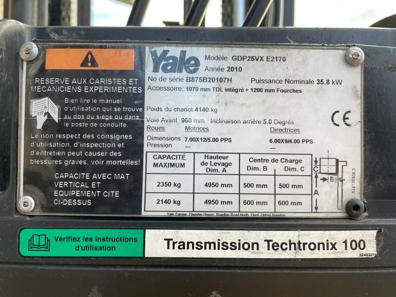 디젤 지게차 Yale GDP25VS 2.5 ton Triplex Freelift Sideshift Diesel Heftruck : 사진 6