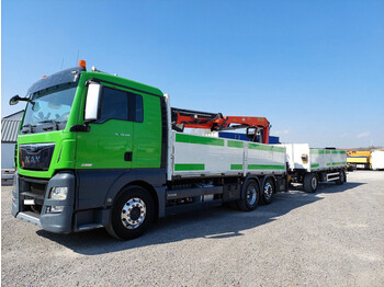 드롭사이드/ 플랫베드 트럭, 크레인 트럭 MAN TGX 26.520 Baustoff-LKW Palfinger 20001L Palettengabel : 사진 1