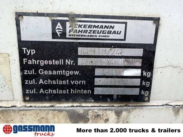 Ackermann Ackermann, Oschersl. KA-F 18/74E mit LBW MBB, - 밀폐형 박스 트레일러 : 사진 5 Ackermann Ackermann, Oschersl. KA-F 18/74E mit LBW MBB, - 밀폐형 박스 트레일러 : 사진 5