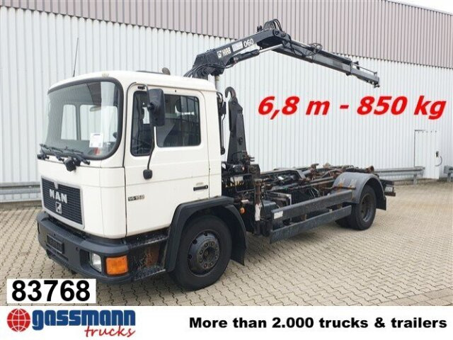 MAN 14.152 F 4x2 BB mit Kran Hiab 060-2 - 후크 리프트 트럭, 크레인 트럭 : 사진 1 MAN 14.152 F 4x2 BB mit Kran Hiab 060-2 - 후크 리프트 트럭, 크레인 트럭 : 사진 1