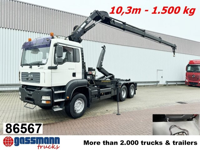 MAN TGA 33.350 6X4 BB mit Kran Hiab 166 E-3 HiDuo, - 후크 리프트 트럭, 크레인 트럭 : 사진 1 MAN TGA 33.350 6X4 BB mit Kran Hiab 166 E-3 HiDuo, - 후크 리프트 트럭, 크레인 트럭 : 사진 1