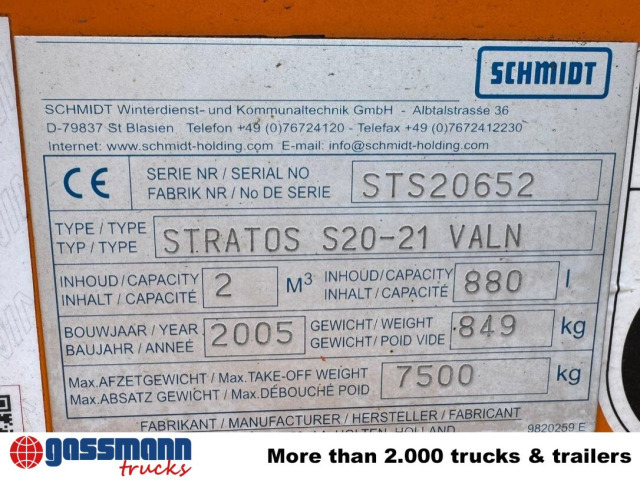 Schmidt Stratos S20-21 VALN, Salzstreuer 2m³ 880l - 모래/ 소금 살포기 : 사진 3 Schmidt Stratos S20-21 VALN, Salzstreuer 2m³ 880l - 모래/ 소금 살포기 : 사진 3