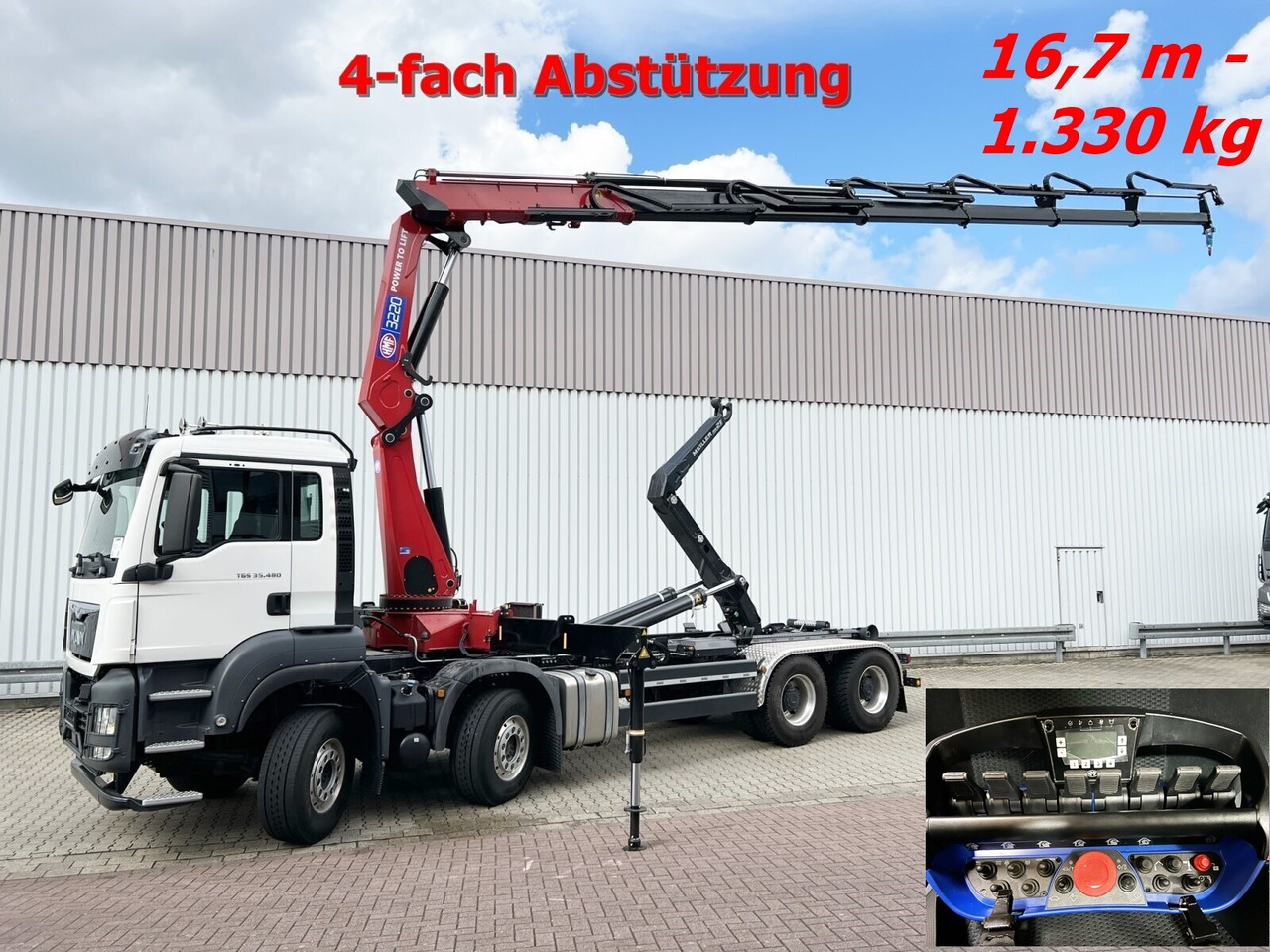 MAN TGS 35.480 8X4 BL TGS 35.480 8X4 BL, Intarder, Kran HMF 3220-K6, 4-fach Abstützung, Funk - 후크 리프트 트럭, 크레인 트럭 : 사진 1 MAN TGS 35.480 8X4 BL TGS 35.480 8X4 BL, Intarder, Kran HMF 3220-K6, 4-fach Abstützung, Funk - 후크 리프트 트럭, 크레인 트럭 : 사진 1