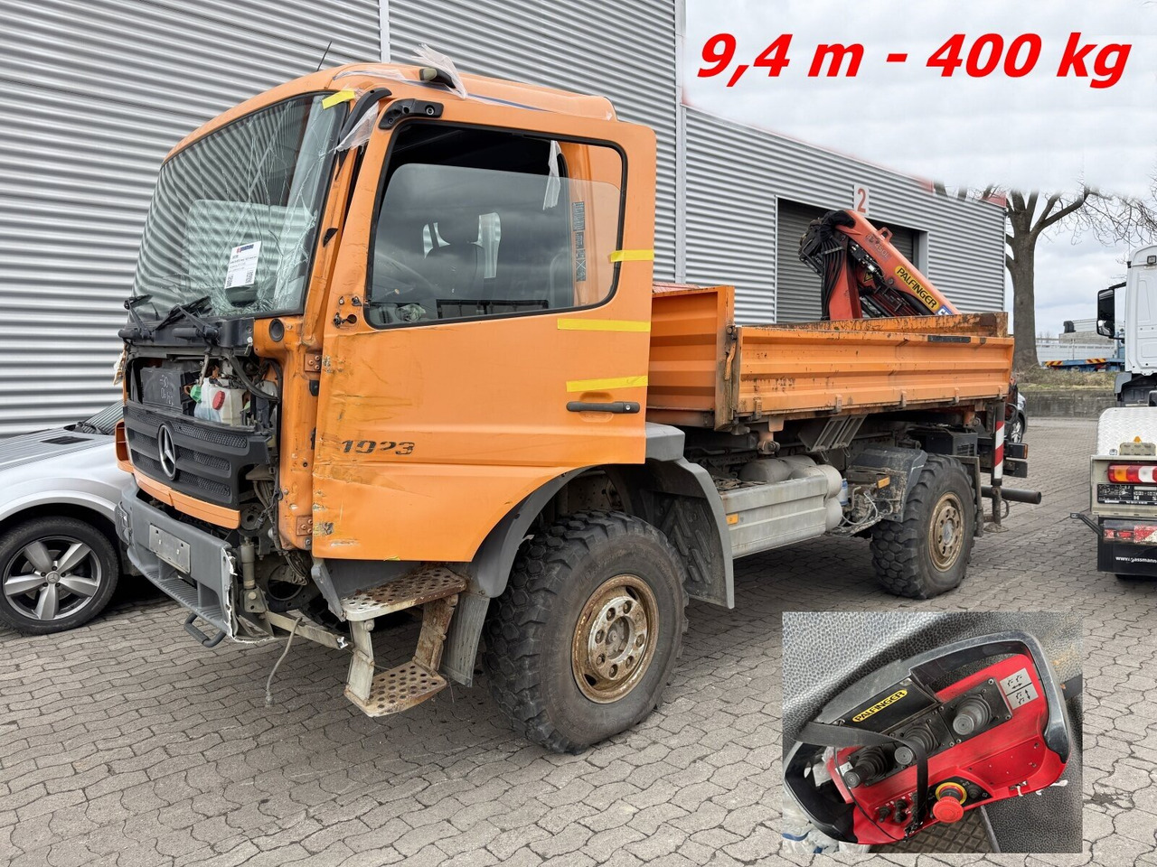 Mercedes-Benz Atego 1023 A 4x4 mit Unfallschaden! Atego 1023 A 4x4, Einzelbereifung, Heckkran Palfinger PK4501-B, Funk, UNFALLSCHADEN! - 캡 새시 트럭, 크레인 트럭 : 사진 1 Mercedes-Benz Atego 1023 A 4x4 mit Unfallschaden! Atego 1023 A 4x4, Einzelbereifung, Heckkran Palfinger PK4501-B, Funk, UNFALLSCHADEN! - 캡 새시 트럭, 크레인 트럭 : 사진 1