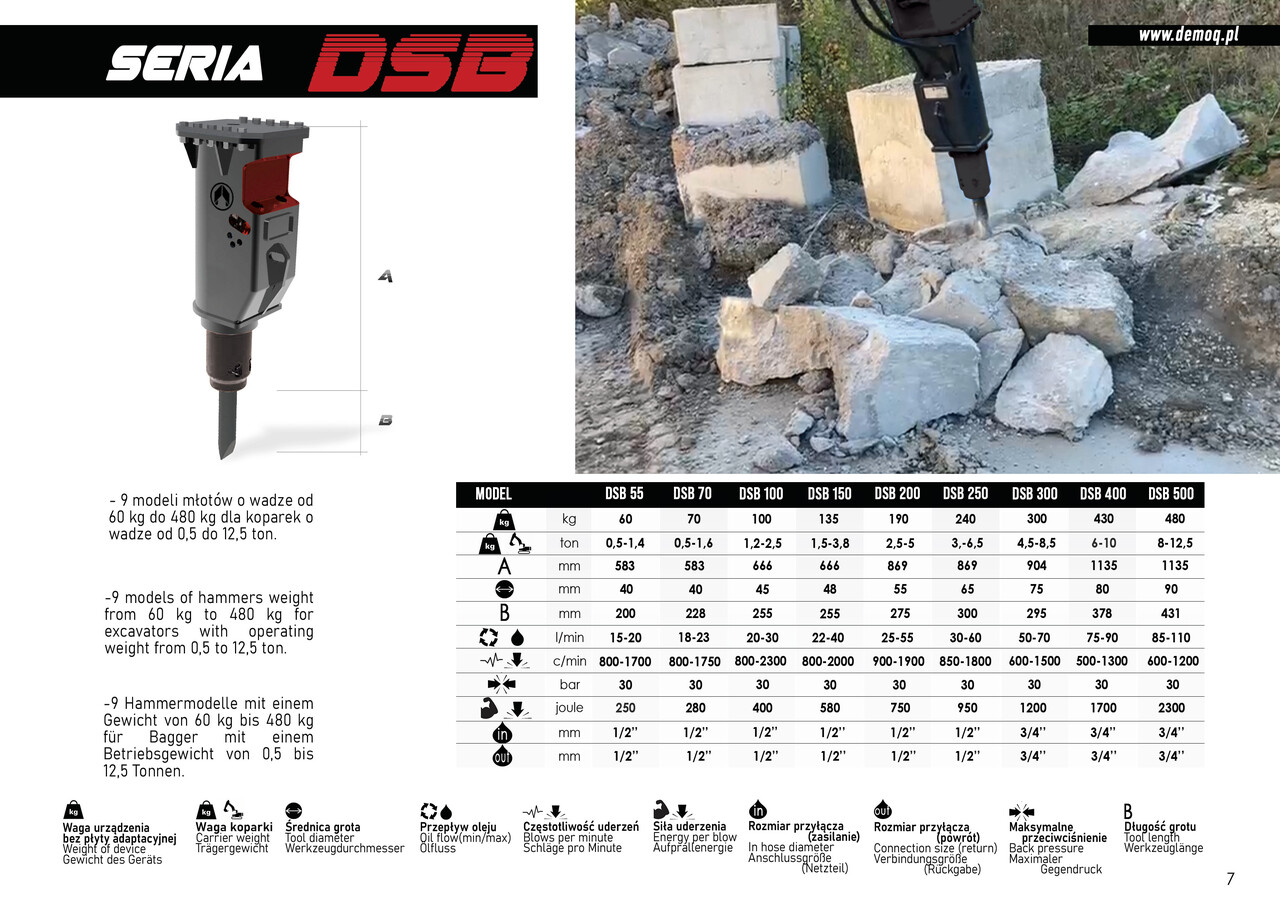 DEMOQ DSB 300 Hydraulic breaker 300 KG - 유압 해머 굴착기 용 : 사진 3 DEMOQ DSB 300 Hydraulic breaker 300 KG - 유압 해머 굴착기 용 : 사진 3