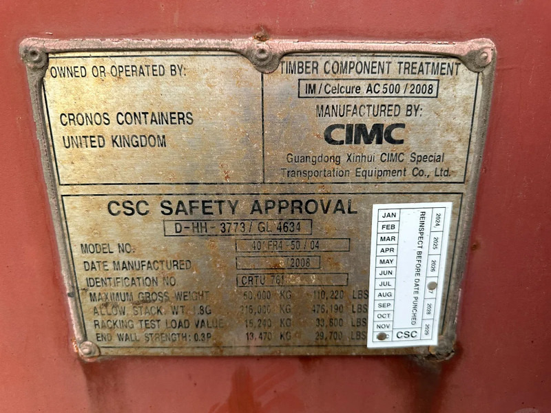 리스 CIMC 40FT FLATRACK FLUSH FOLDING / CSC: 10/2027 / 10x available CIMC 40FT FLATRACK FLUSH FOLDING / CSC: 10/2027 / 10x available : 사진 13 리스 CIMC 40FT FLATRACK FLUSH FOLDING / CSC: 10/2027 / 10x available CIMC 40FT FLATRACK FLUSH FOLDING / CSC: 10/2027 / 10x available : 사진 13