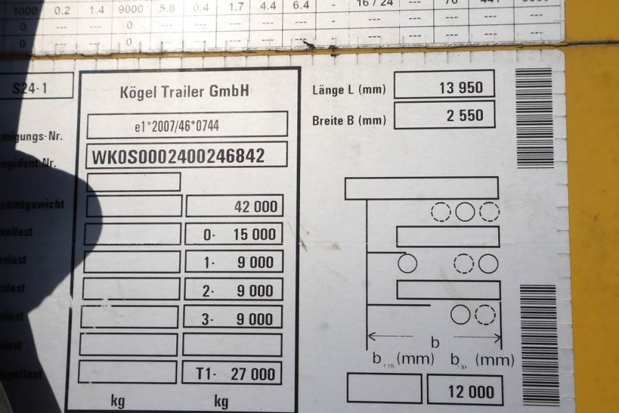 Kögel S24-1 CoC Documents, TuV Loading Certificate, Dutc - 커튼사이더 트레일러 : 사진 5 Kögel S24-1 CoC Documents, TuV Loading Certificate, Dutc - 커튼사이더 트레일러 : 사진 5