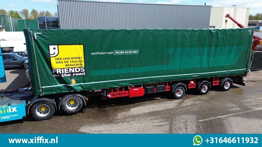 Meusburger TE Huur 3-ass. Vlakke dubbel 2x uitschuifbare oplegger met huifopbouw / 3x gestuurd - 드롭사이드/ 플랫베드 세미 트레일러 : 사진 2 Meusburger TE Huur 3-ass. Vlakke dubbel 2x uitschuifbare oplegger met huifopbouw / 3x gestuurd - 드롭사이드/ 플랫베드 세미 트레일러 : 사진 2