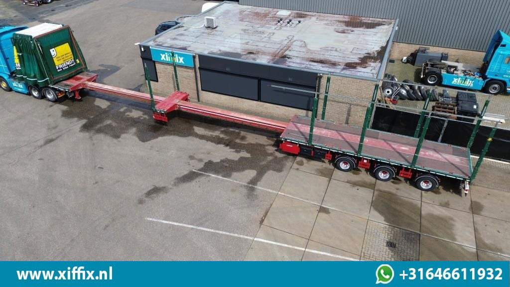 Meusburger TE Huur 3-ass. Vlakke dubbel 2x uitschuifbare oplegger met huifopbouw / 3x gestuurd - 드롭사이드/ 플랫베드 세미 트레일러 : 사진 3 Meusburger TE Huur 3-ass. Vlakke dubbel 2x uitschuifbare oplegger met huifopbouw / 3x gestuurd - 드롭사이드/ 플랫베드 세미 트레일러 : 사진 3