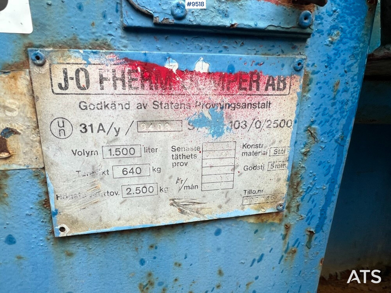 저장 탱크 Tank diesel - 1,5 cubic - J-O Fherm dumper : 사진 6