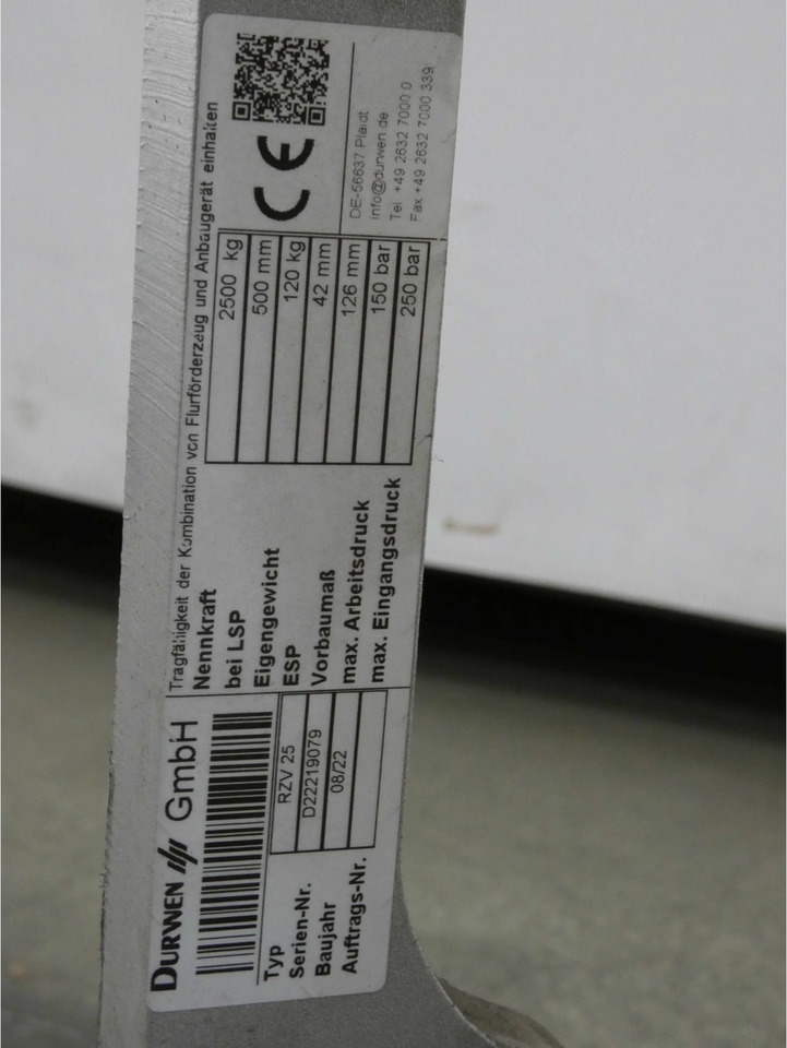 Durwen Fork positioner FEM 2 RZV25 - 부착물 자재 취급 장비 용 : 사진 2 Durwen Fork positioner FEM 2 RZV25 - 부착물 자재 취급 장비 용 : 사진 2