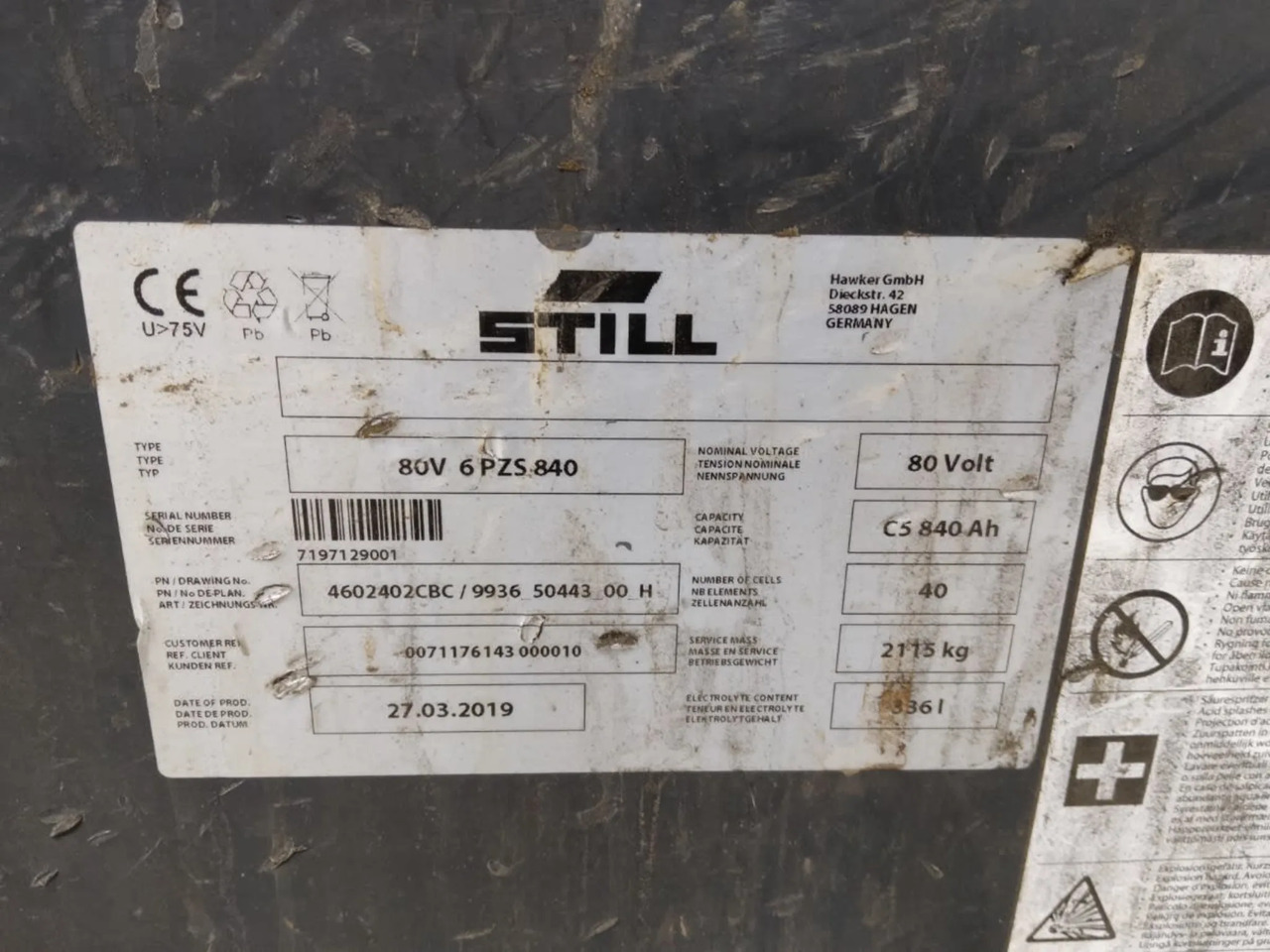 Hawker Battery 80V 840Ah - 배터리 자재 취급 장비 용 : 사진 2 Hawker Battery 80V 840Ah - 배터리 자재 취급 장비 용 : 사진 2