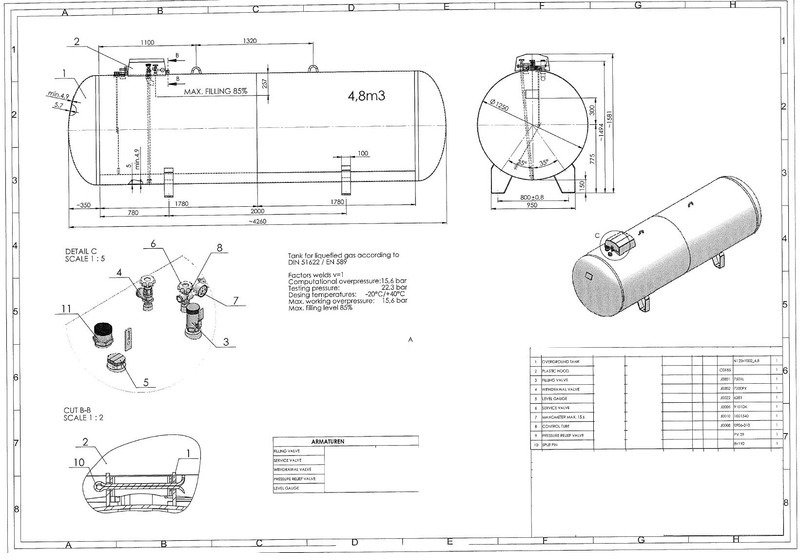 De Visser Propaan/Butaan LPG tank 4850 L (2,43 ton) Gastank, Gas, Gaz, LPG, GPL, Propane, Butane Ø 1250 including tank fittings - 연료 탱크 : 사진 5 De Visser Propaan/Butaan LPG tank 4850 L (2,43 ton) Gastank, Gas, Gaz, LPG, GPL, Propane, Butane Ø 1250 including tank fittings - 연료 탱크 : 사진 5