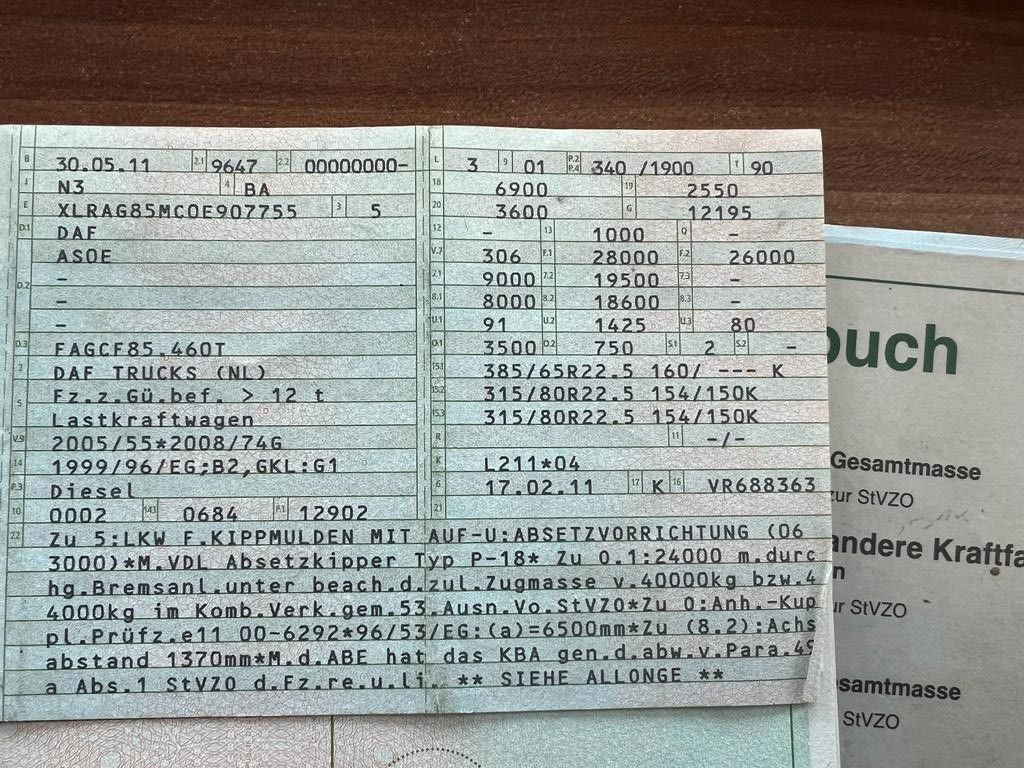 DAF CF 85.460 6X2 VDL Absetzer Top Zustand Retarder DAF CF 85.460 6X2 VDL Absetzer Top Zustand Retarder - 스킵 로더 트럭 : 사진 3 DAF CF 85.460 6X2 VDL Absetzer Top Zustand Retarder DAF CF 85.460 6X2 VDL Absetzer Top Zustand Retarder - 스킵 로더 트럭 : 사진 3