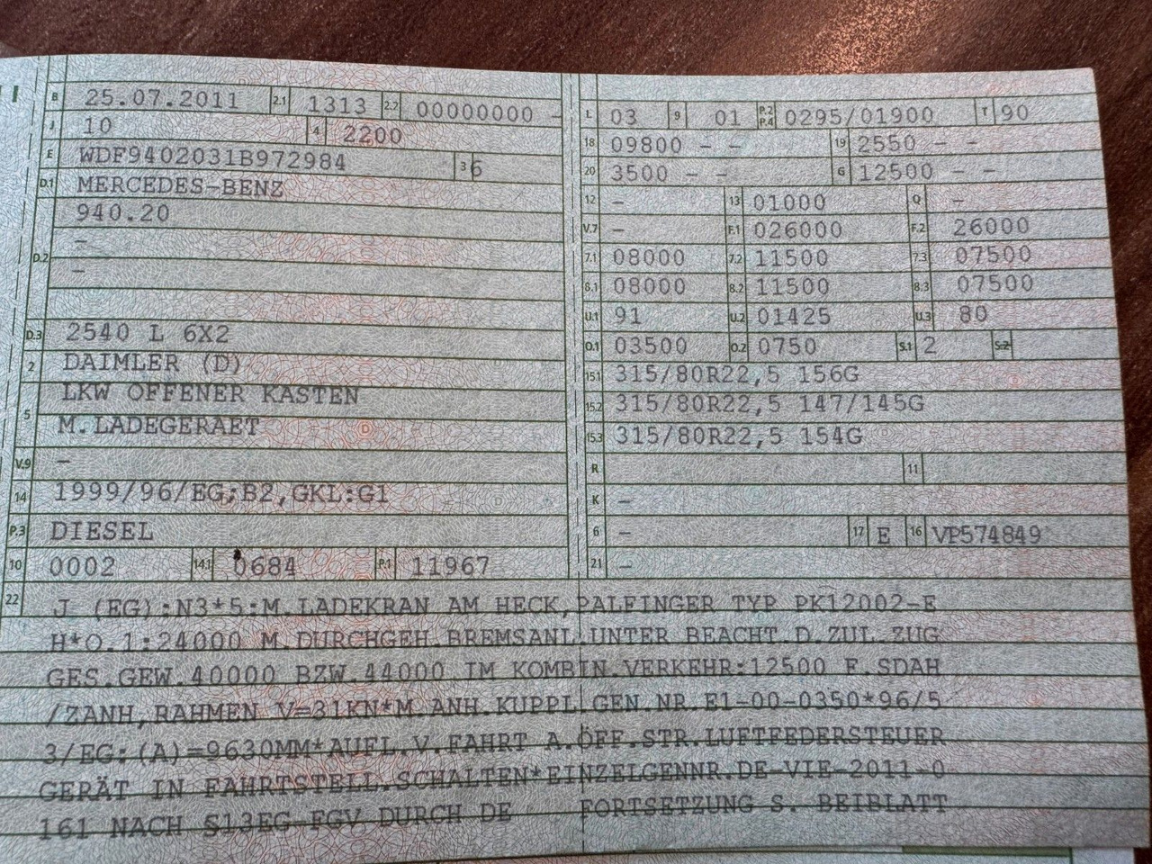 Mercedes-Benz 2540 6X2 Pritsche Palfinger PK 12002 mit Funk - 크레인 트럭 : 사진 2 Mercedes-Benz 2540 6X2 Pritsche Palfinger PK 12002 mit Funk - 크레인 트럭 : 사진 2