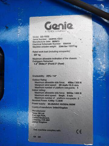 Genie GS1932 - 시저 리프트 : 사진 2 Genie GS1932 - 시저 리프트 : 사진 2