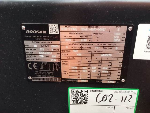 Doosan B15T-7 PLUS - 전기 지게차 : 사진 5 Doosan B15T-7 PLUS - 전기 지게차 : 사진 5