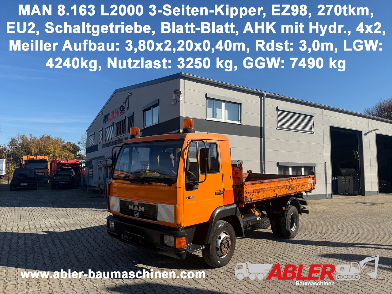 MAN 8.163 L2000 3-Seiten-Kipper AHK - 덤프트럭 : 사진 1 MAN 8.163 L2000 3-Seiten-Kipper AHK - 덤프트럭 : 사진 1