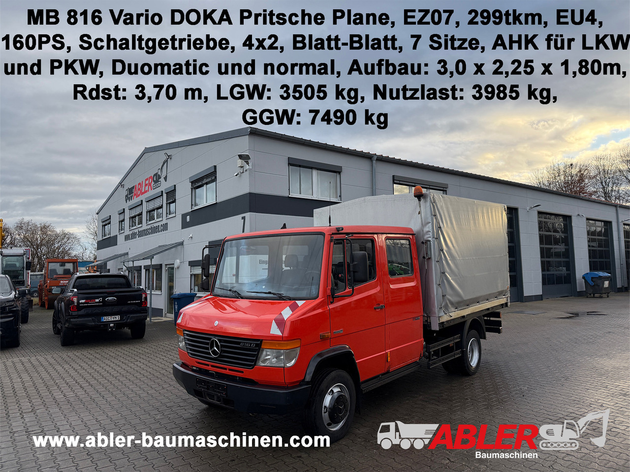 Mercedes-Benz 816 Vario Doka Pritsche Plane 2x AHK - 커튼사이더 트럭 : 사진 1 Mercedes-Benz 816 Vario Doka Pritsche Plane 2x AHK - 커튼사이더 트럭 : 사진 1