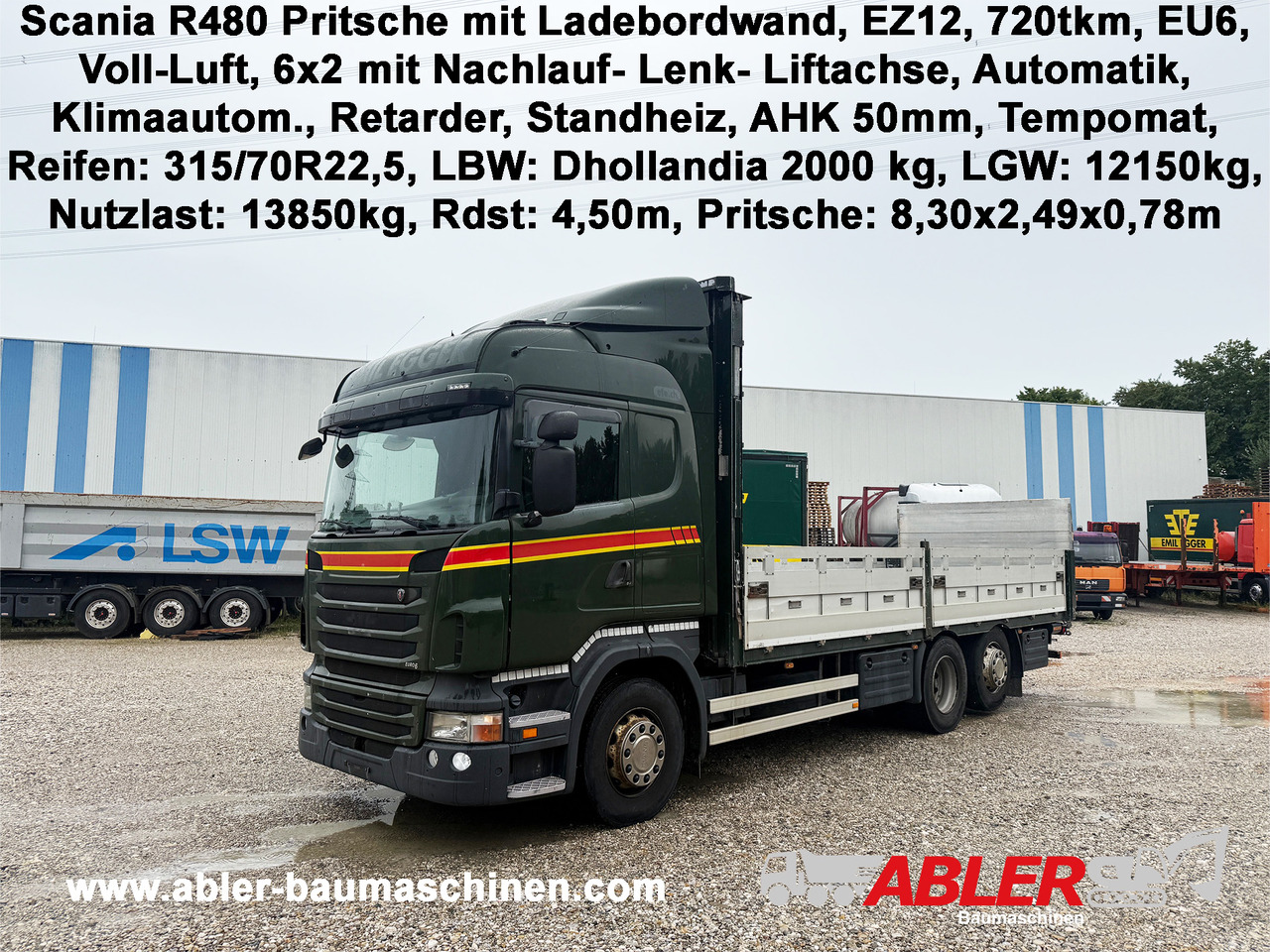 Scania R480 Pritsche mit Ladebordwand AHK - 드롭사이드/ 플랫베드 트럭, 크레인 트럭 : 사진 1 Scania R480 Pritsche mit Ladebordwand AHK - 드롭사이드/ 플랫베드 트럭, 크레인 트럭 : 사진 1