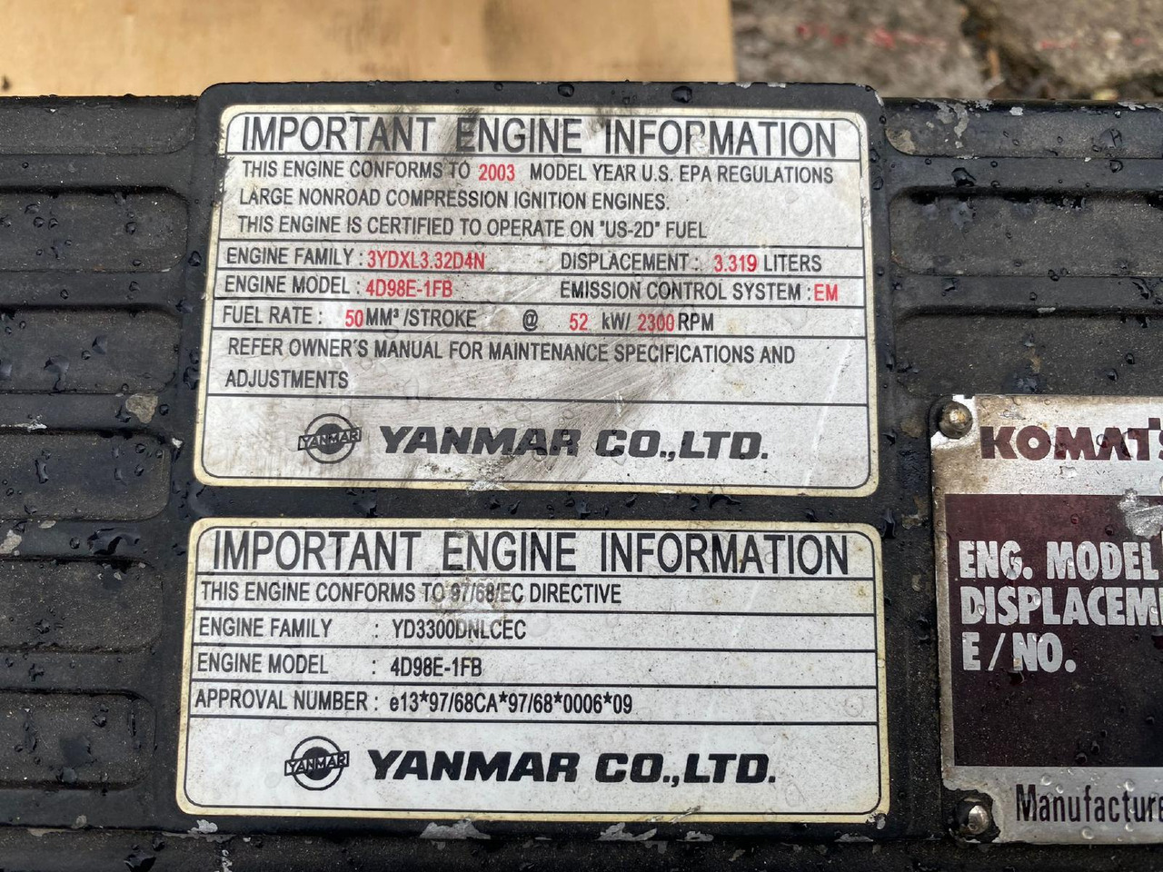 Komatsu Yanmar 4D98 E - 엔진 및 부품 건설기계 용 : 사진 2 Komatsu Yanmar 4D98 E - 엔진 및 부품 건설기계 용 : 사진 2