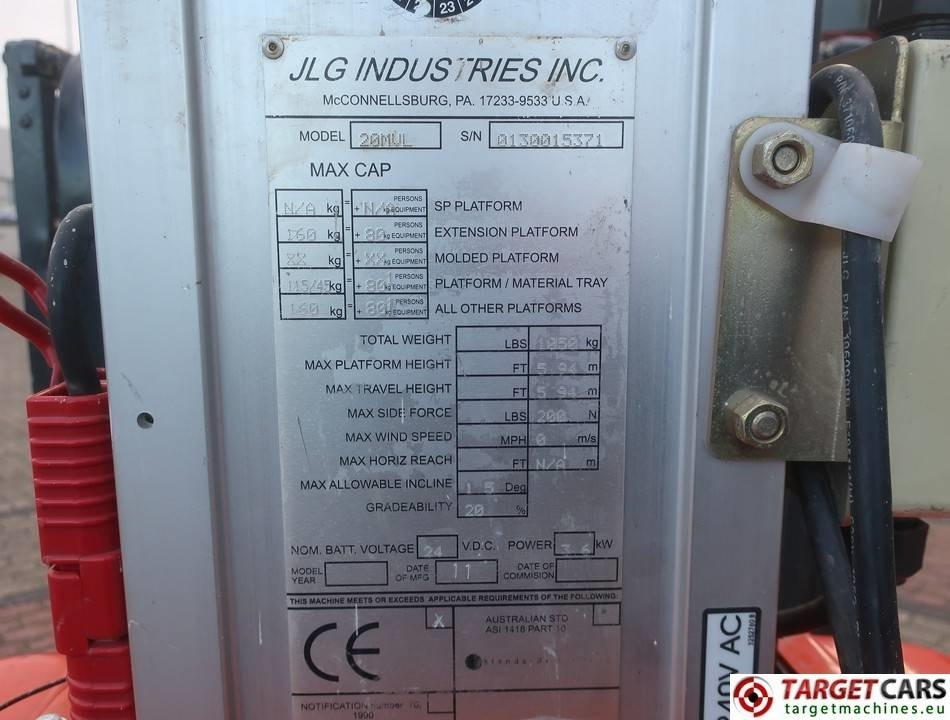 수직 마스트 리프트 JLG 20MVL Electric Vertical Mast Work Lift 794cm : 사진 10 수직 마스트 리프트 JLG 20MVL Electric Vertical Mast Work Lift 794cm : 사진 10