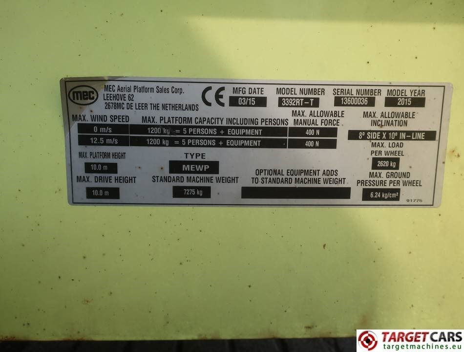 시저 리프트 MEC 3392RT-T Diesel 4x4 Scissor Work Lift 1200cm : 사진 10