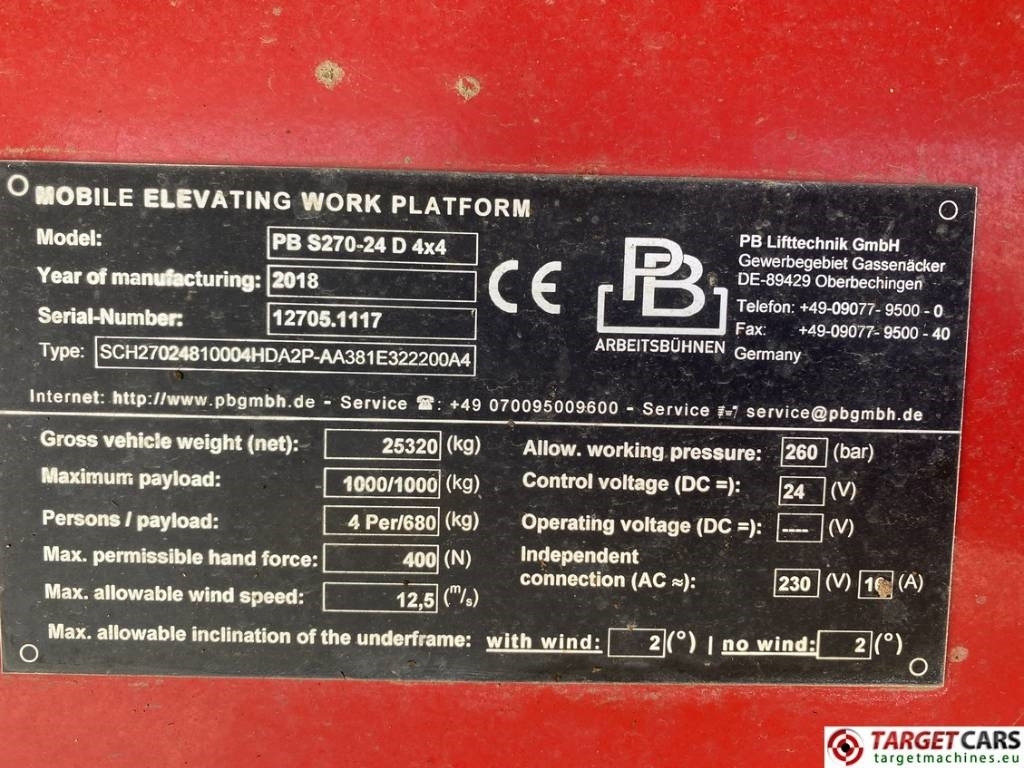 시저 리프트 PB Lifttechnik S270-24 D Scissor 4x4 Diesel Work Lift 2725cm : 사진 10