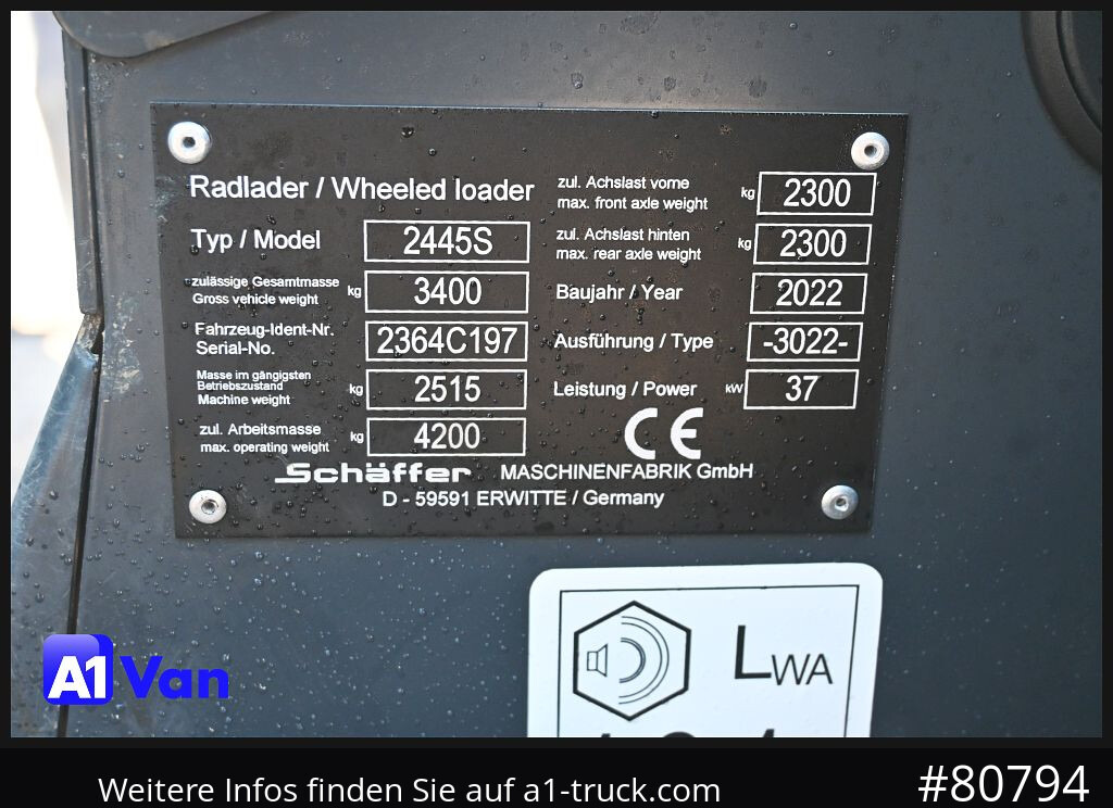 SCHAEFFER Schäffer 2445S Hoflader, Gabel, 127 Bstd. - 휠 로더 : 사진 4 SCHAEFFER Schäffer 2445S Hoflader, Gabel, 127 Bstd. - 휠 로더 : 사진 4