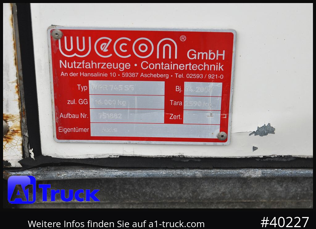 커튼 사이드 스왑 바디 WECON WPR 745, verzinkt, 2520 innen, Code XL : 사진 8 커튼 사이드 스왑 바디 WECON WPR 745, verzinkt, 2520 innen, Code XL : 사진 8