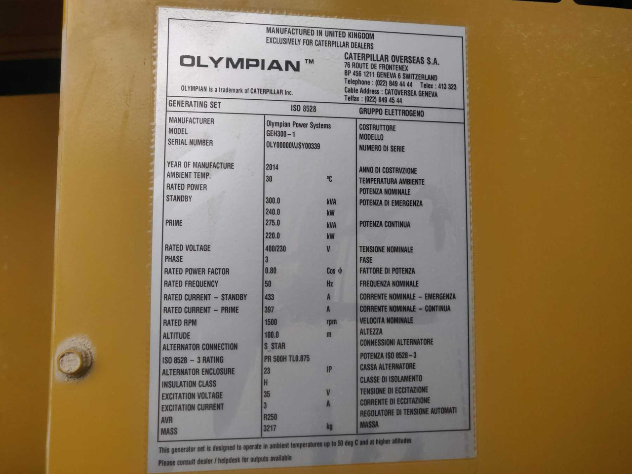 Caterpillar Olympian GEH300-1 - 발전기 세트 : 사진 2 Caterpillar Olympian GEH300-1 - 발전기 세트 : 사진 2