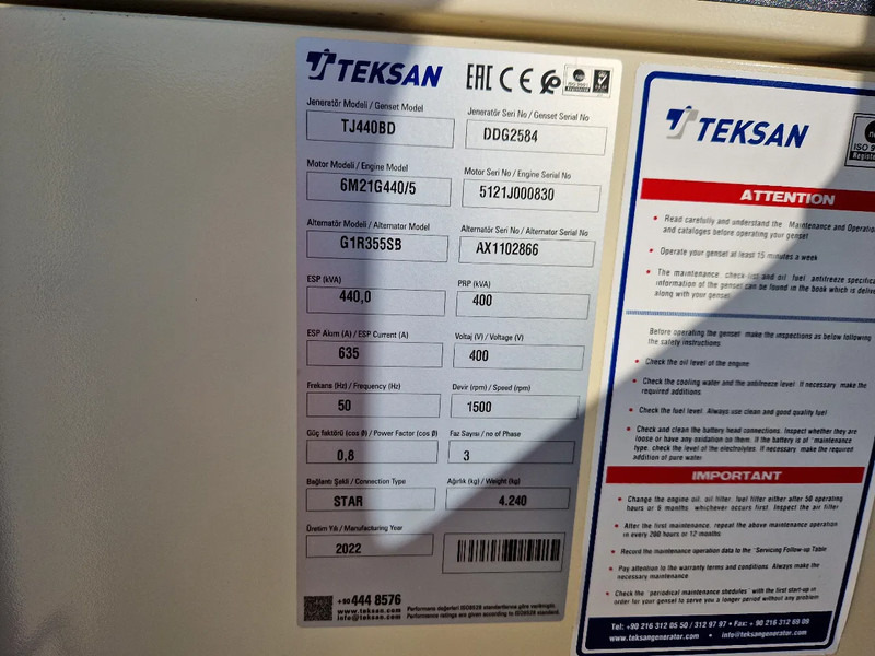 Baudouin Teksan TJ440BD generator 440 kVA Baudouin 6-cilinder UNUSED - 발전기 세트 : 사진 5 Baudouin Teksan TJ440BD generator 440 kVA Baudouin 6-cilinder UNUSED - 발전기 세트 : 사진 5
