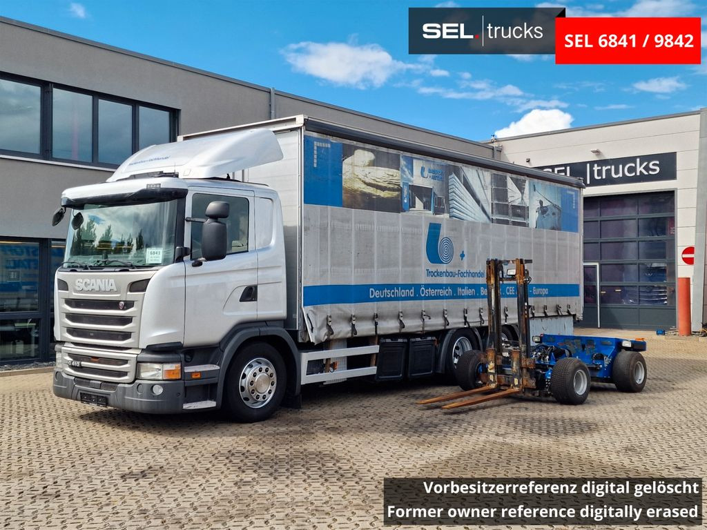 Scania G 410 /Retarder /mit Mitnahmestapler /Lenkachse - 커튼사이더 트럭 : 사진 1 Scania G 410 /Retarder /mit Mitnahmestapler /Lenkachse - 커튼사이더 트럭 : 사진 1