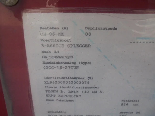 Groenewegen 40CC-16-27TUN - 컨테이너 운반 장치/ 스와프 보디 세미 트레일러 : 사진 4 Groenewegen 40CC-16-27TUN - 컨테이너 운반 장치/ 스와프 보디 세미 트레일러 : 사진 4