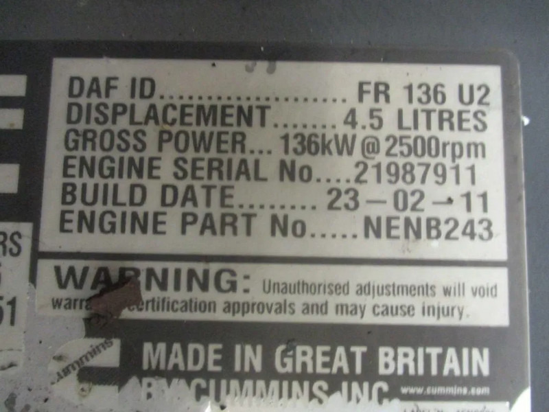 DAF 21987911 // 1700758// 1703163 // FR 136 U2 DAF LF MOTOR - 엔진 트럭 용 : 사진 5 DAF 21987911 // 1700758// 1703163 // FR 136 U2 DAF LF MOTOR - 엔진 트럭 용 : 사진 5