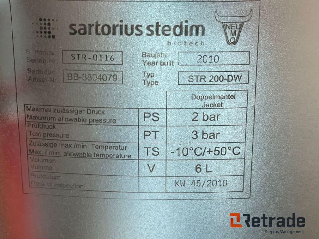산업용 장비 Sartorius Biostat STR 200L Single-Use Bioreactor – Model STR 200-DW : 사진 20 산업용 장비 Sartorius Biostat STR 200L Single-Use Bioreactor – Model STR 200-DW : 사진 20