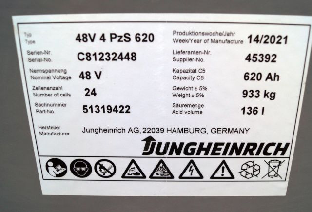 Jungheinrich unknown | Battery 48V620Ah 48 4PZS620 year 4/2021 933 kg dimension Battery 48V620Ah 48 4PZS620 year 4/2021 933 kg dimensions 83,5x52,5x78,5cm sn. C8122448 - 배터리 자재 취급 장비 용 : 사진 3 Jungheinrich unknown | Battery 48V620Ah 48 4PZS620 year 4/2021 933 kg dimension Battery 48V620Ah 48 4PZS620 year 4/2021 933 kg dimensions 83,5x52,5x78,5cm sn. C8122448 - 배터리 자재 취급 장비 용 : 사진 3