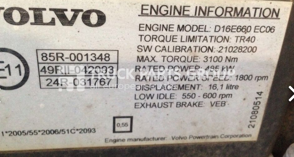 VOLVO FH16 D16E engine, EURO5, EURO4 emission D16E660 EC06, 660PS, 485 engine - 엔진 트럭 용 : 사진 2 VOLVO FH16 D16E engine, EURO5, EURO4 emission D16E660 EC06, 660PS, 485 engine - 엔진 트럭 용 : 사진 2