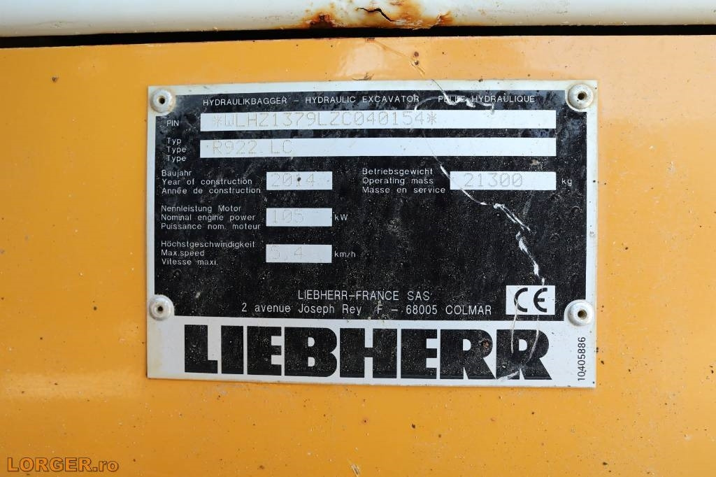 Liebherr R 922 LC - 크롤러 굴삭기 : 사진 3 Liebherr R 922 LC - 크롤러 굴삭기 : 사진 3