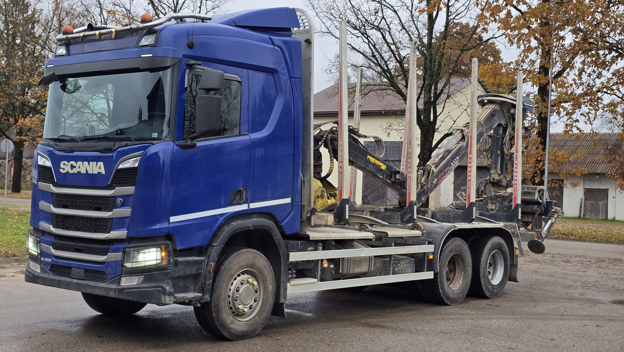 SCANIA R450 - 목재 트럭, 크레인 트럭 : 사진 1 SCANIA R450 - 목재 트럭, 크레인 트럭 : 사진 1