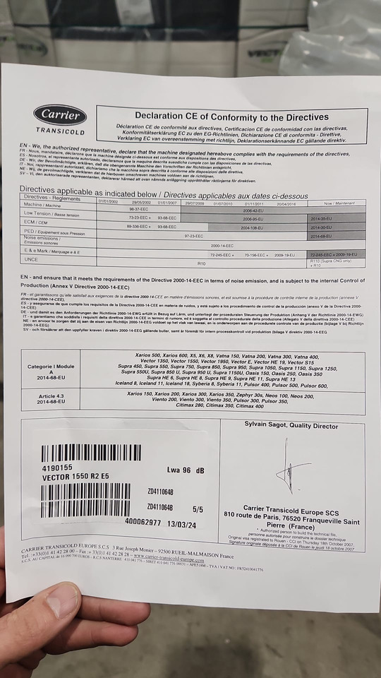 신규 냉장고 유닛 냉동 트레일러 용 CARRIER VECTOR 1550 : 사진 11 신규 냉장고 유닛 냉동 트레일러 용 CARRIER VECTOR 1550 : 사진 11