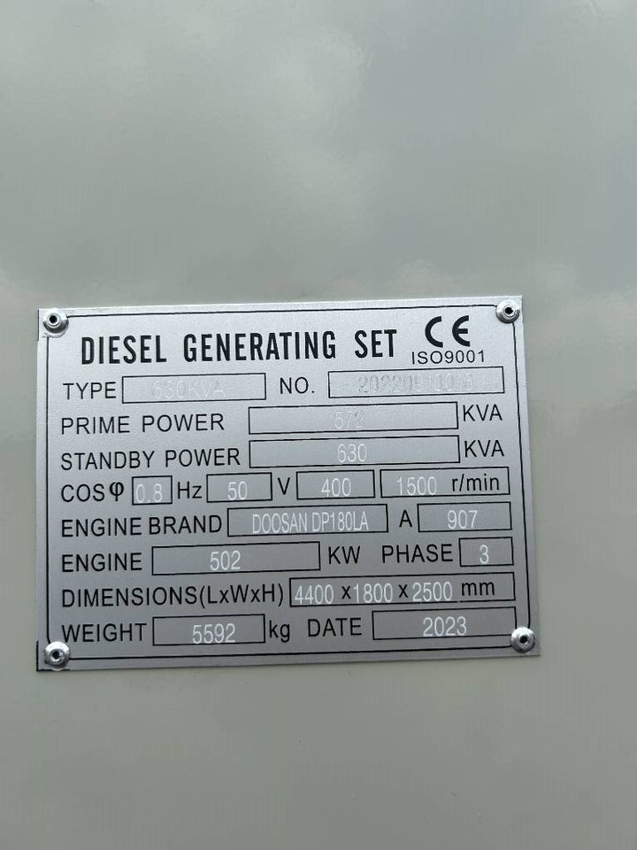 Doosan DP180LA - 630 kVA Generator - DPX-19856 - 발전기 세트 : 사진 4 Doosan DP180LA - 630 kVA Generator - DPX-19856 - 발전기 세트 : 사진 4