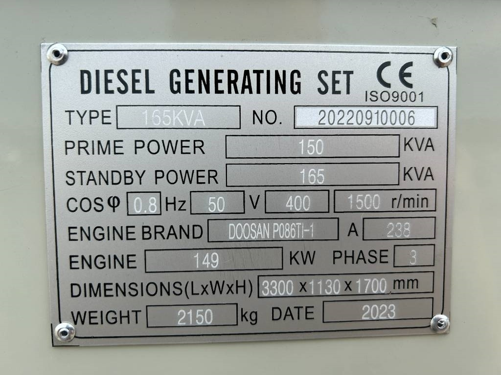 Doosan P086TI-1 - 165 kVA Generator - DPX-19851 - 발전기 세트 : 사진 4 Doosan P086TI-1 - 165 kVA Generator - DPX-19851 - 발전기 세트 : 사진 4